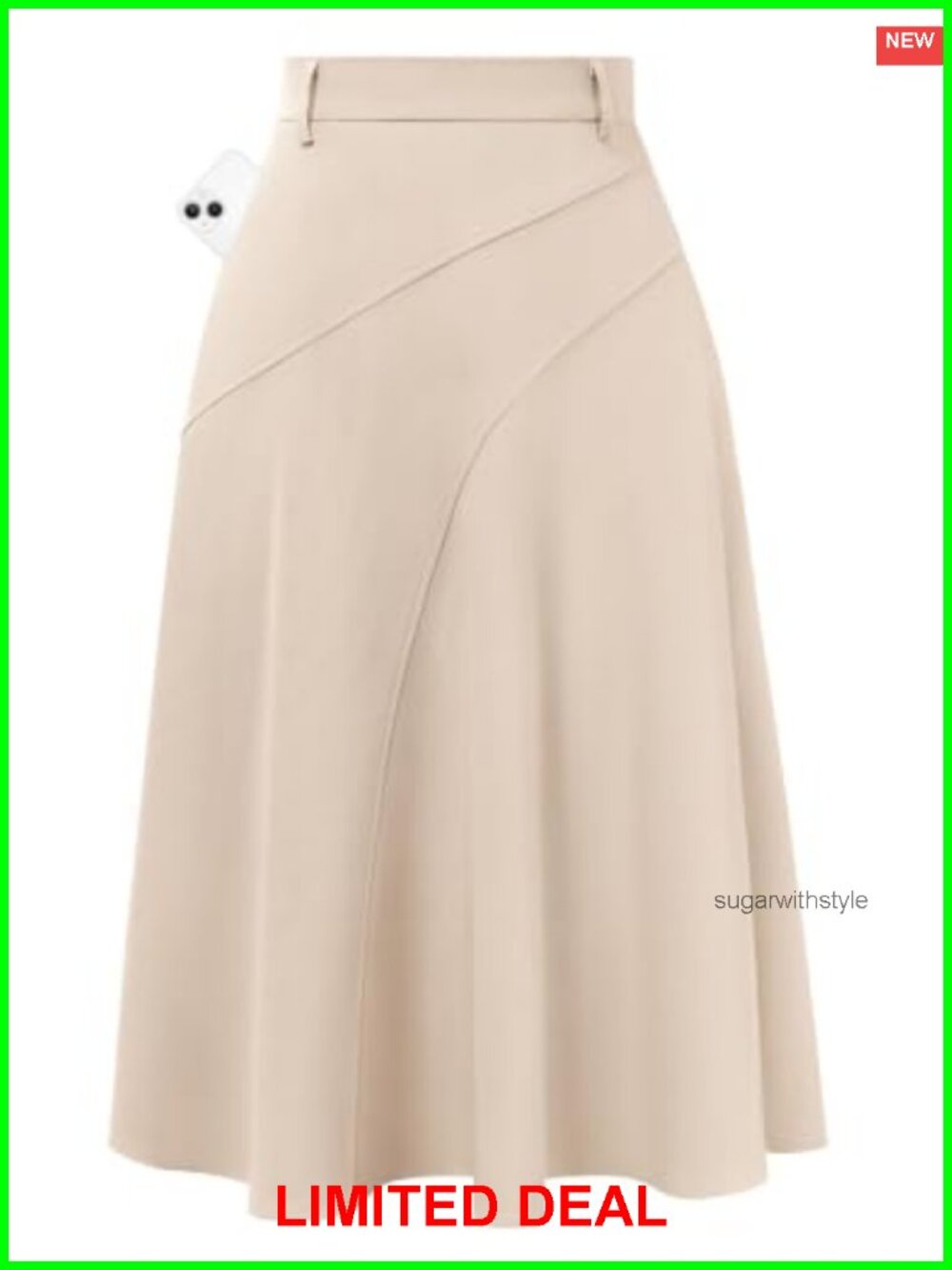 Women's Midi Skirt High Waist A-Line Flowy Work Skirt with Pockets